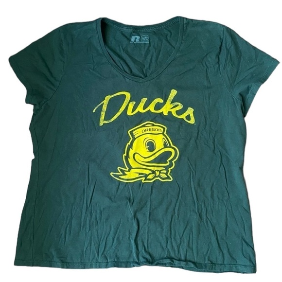 Russell Oregon Ducks green and yellow VNeck tshirt size XL - Picture 1 of 5